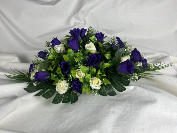 purple and white coffin topper